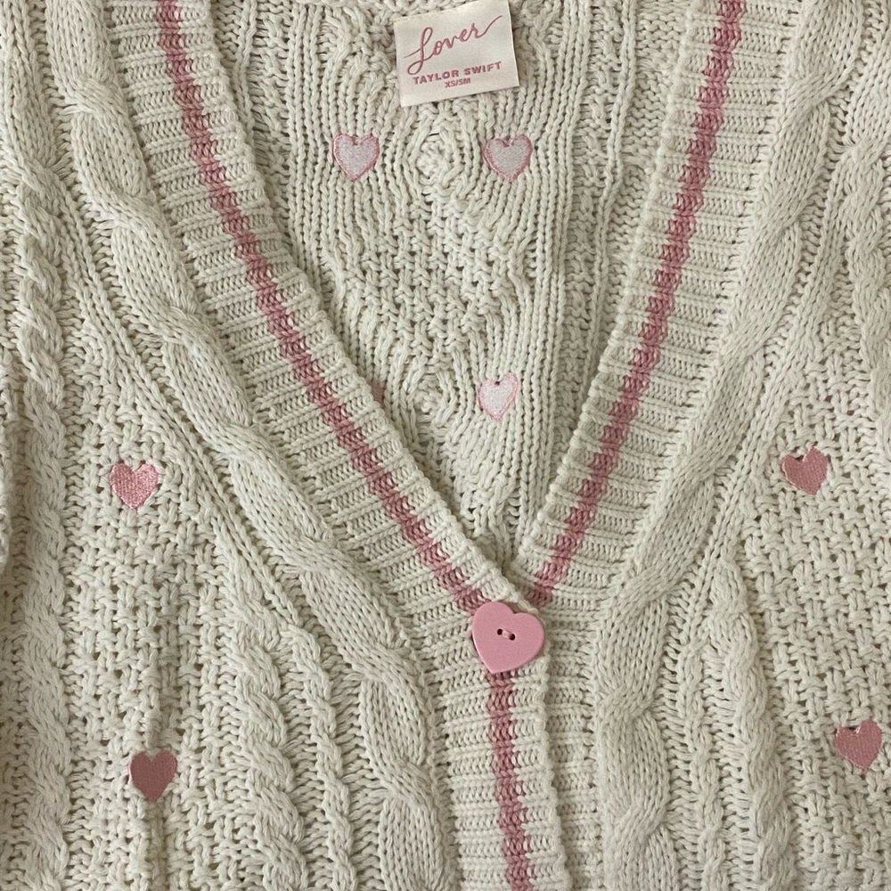Taylor Swift Cream and Pink Lover Knit Cardigan
